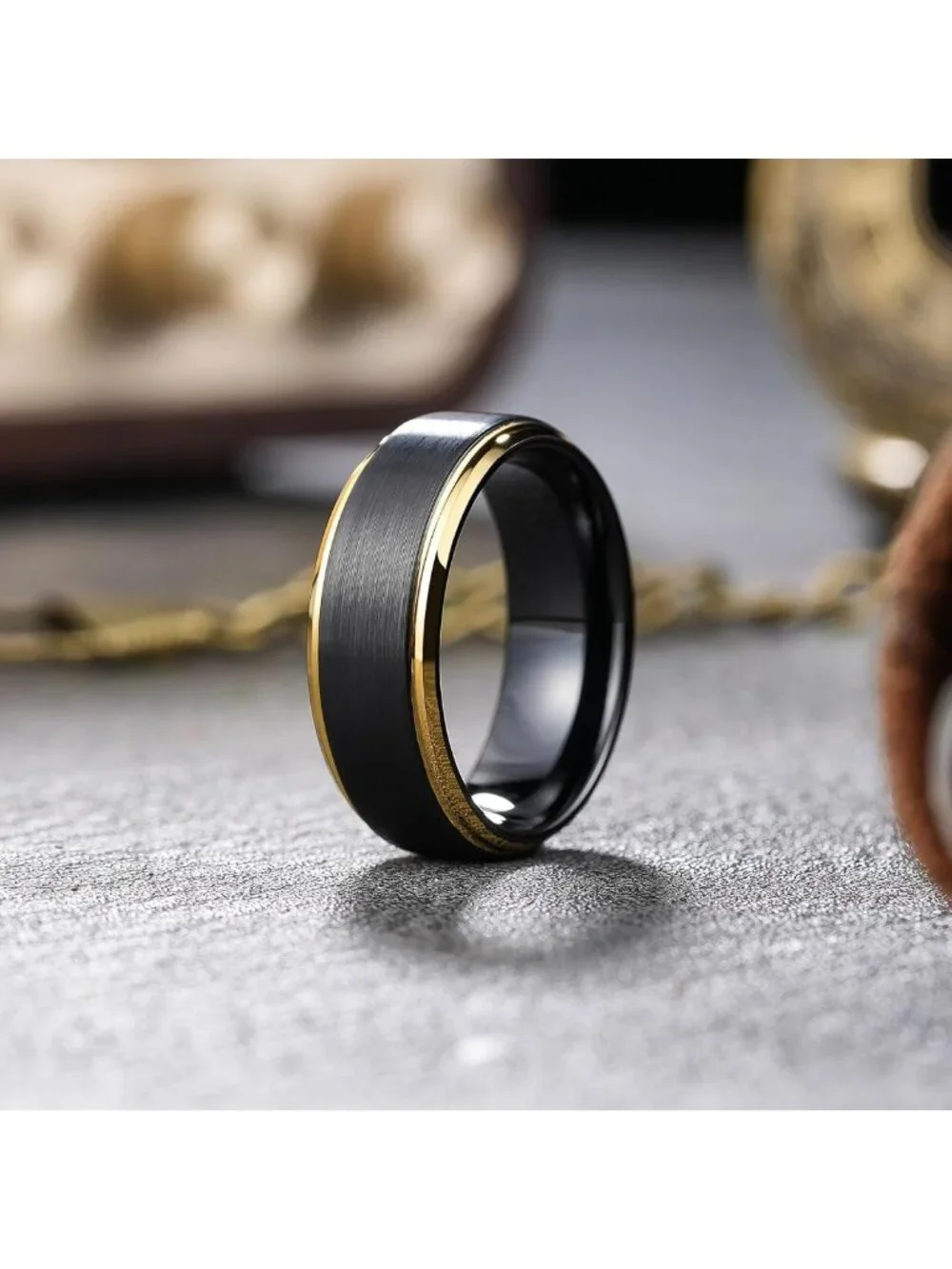 Two-Tone Matte Wedding Band for Men, Tungsten Carbide, Comfort Fit, Anniversary